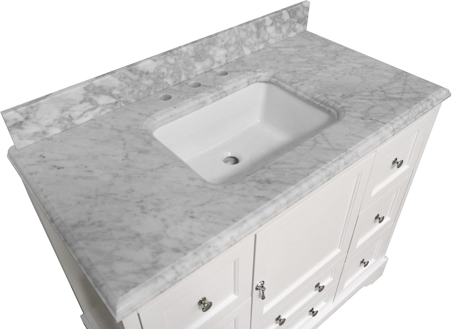 Madison 42-inch Bathroom Vanity (Carrara/White): Includes White Cabinet with Authentic Italian Carrara Marble Countertop and White Ceramic Sink