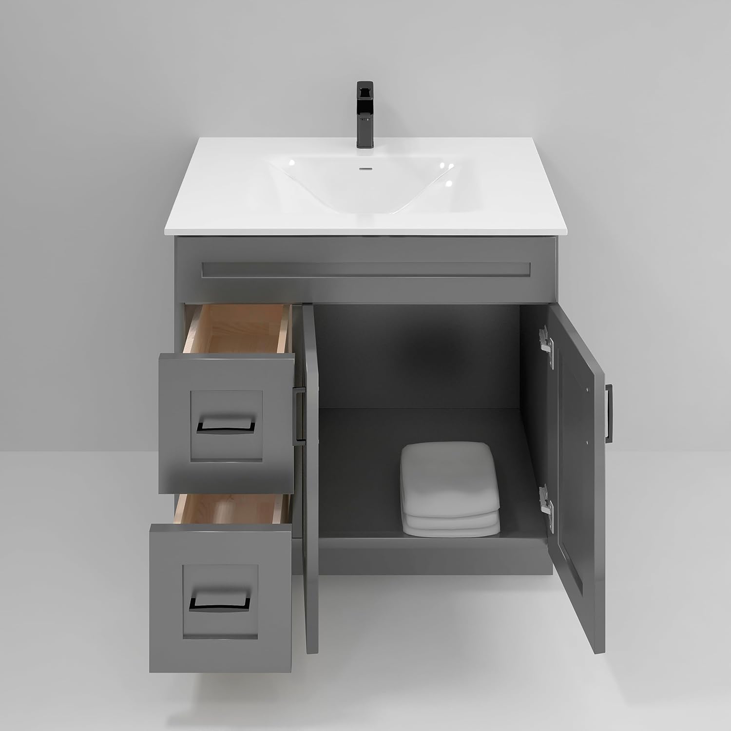 Gray Shaker Bathroom Vanity Sink Base with Drawers 36 in Ready-to-Assemble Cabinet