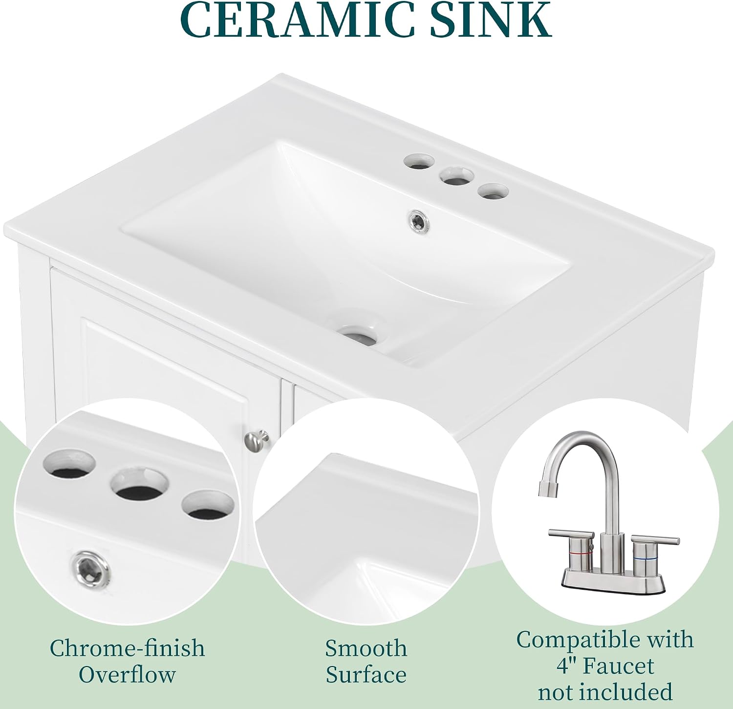 Mirightone 24' Vanity with Sink, Small Bathroom Vanities 24 Inch with Sink, Single Sink Bathroom Vanity with Door Shelf and Three Drawers, Restroom Vanity with Sink Top (White)