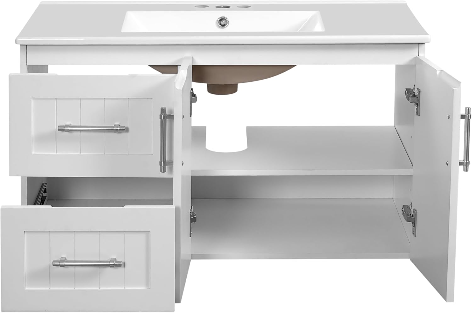 White Floating Bathroom Vanity with Sink 36 Inch,Wall Mounted Bathroom Sink Cabinet with Integrated Countertop,Adjustable Shelf & 2 Drawers,Soft Closing Doors,Solid Wood Frame