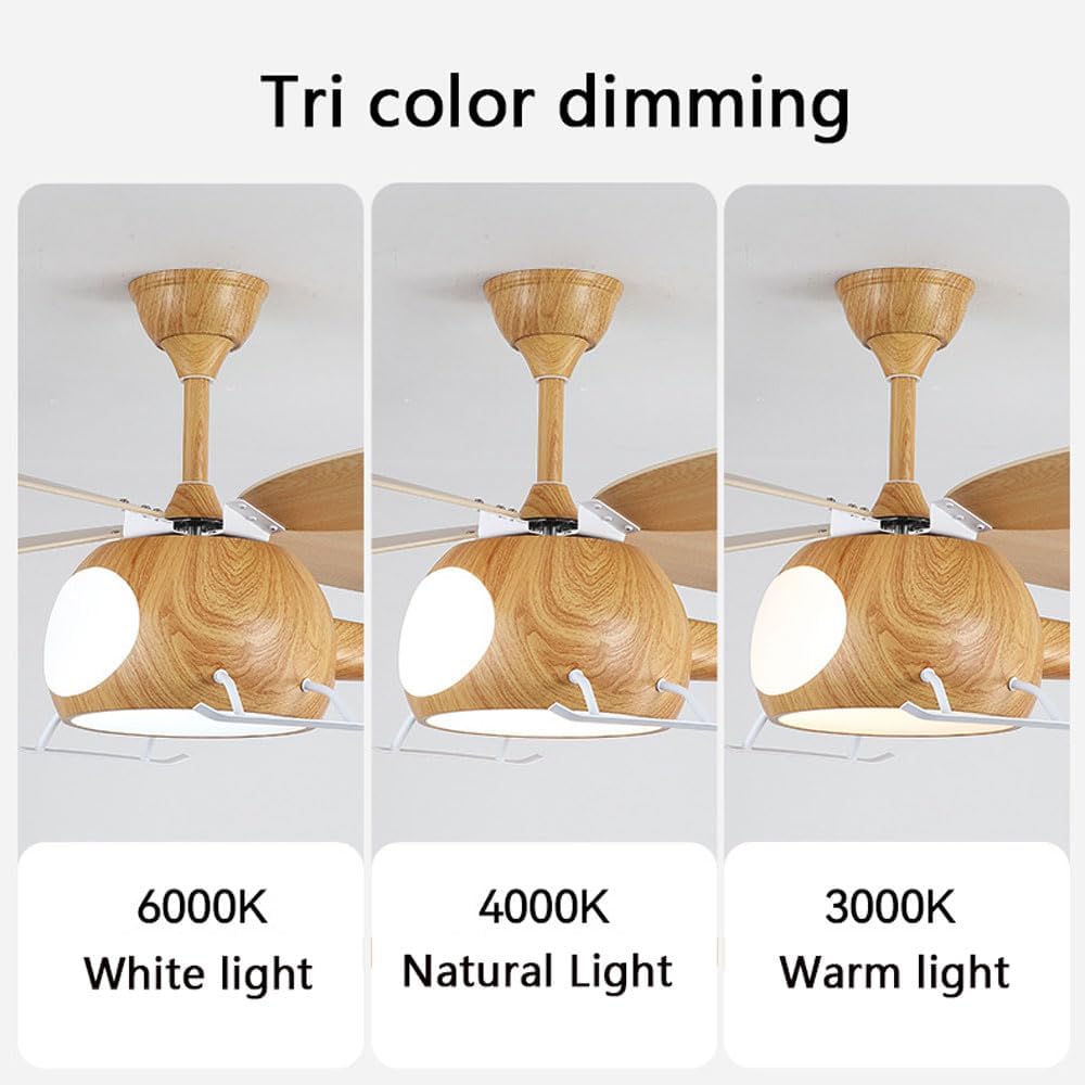 Children's Bedroom Ceiling Fan With Lights,Dimmable Kids Room Cartoon Ceiling Fan Lamp,Helicopter Model Wood Grain Airplane Pendant Light Decoration Fixtures,Remote Control Speed,Hydrographic Printing