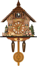 Retro Cuckoo Clock, Wooden Black Forest Style Wall Clock with Alarm, Hand-Carved Forest Animals & Figurines, Home Decor for Living Room, Bedroom, and Kids' Room – 25 x 10 x 46 cm