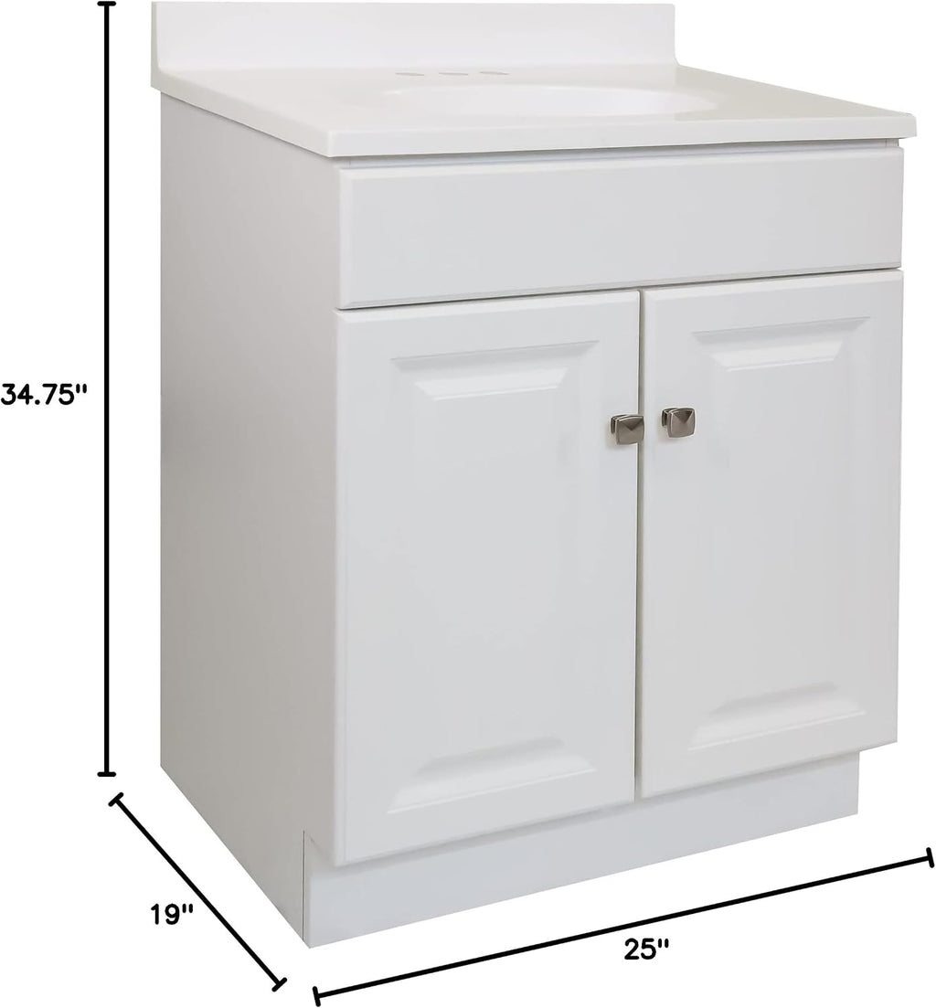 Design House Wyndham 25 Inch Bathroom Vanity with Top, Ready to Assemble, White, 591206