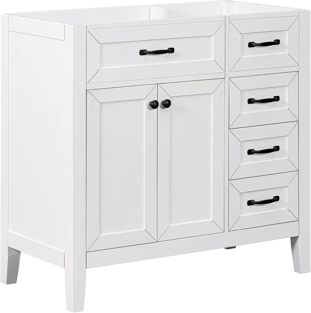 36' Bathroom Vanity Without Sink, Base Only,Solid Wood Cabinets Basin Vessel Set w/Water, Stain Proof,Enclosed Storage Spaces,Eco-Friendly Painting,Easy to Install,White