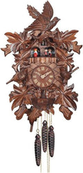 One Day Musical Cuckoo Clock with Hand Carved Birds, Leaves, and Chicks in Nest
