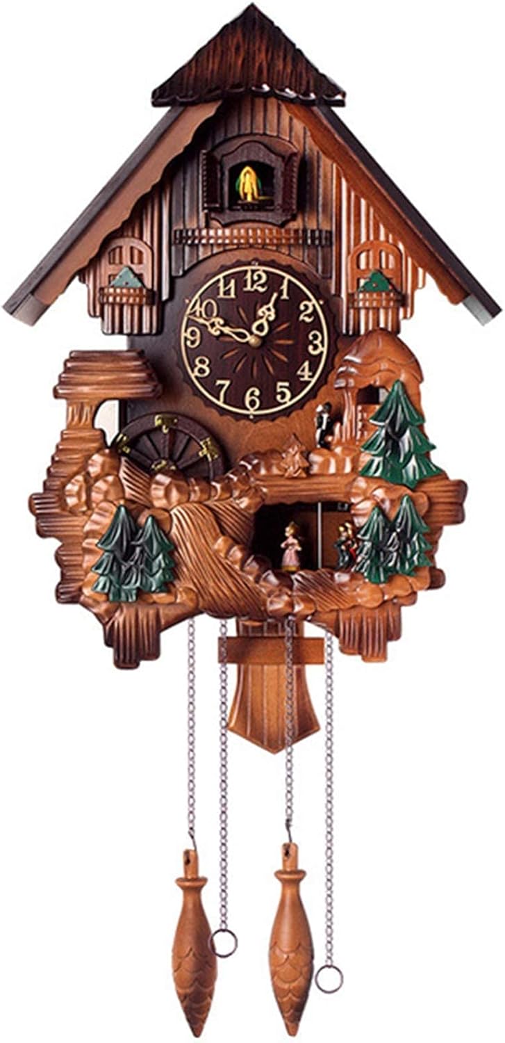 Large Wooden Black Forest Cuckoo Clock - Hand-Carved - Decorative Modern with Pendulum and 12 Music Retro 3D Home Decor Cuckoo Wall Clock B,84X38x18cm