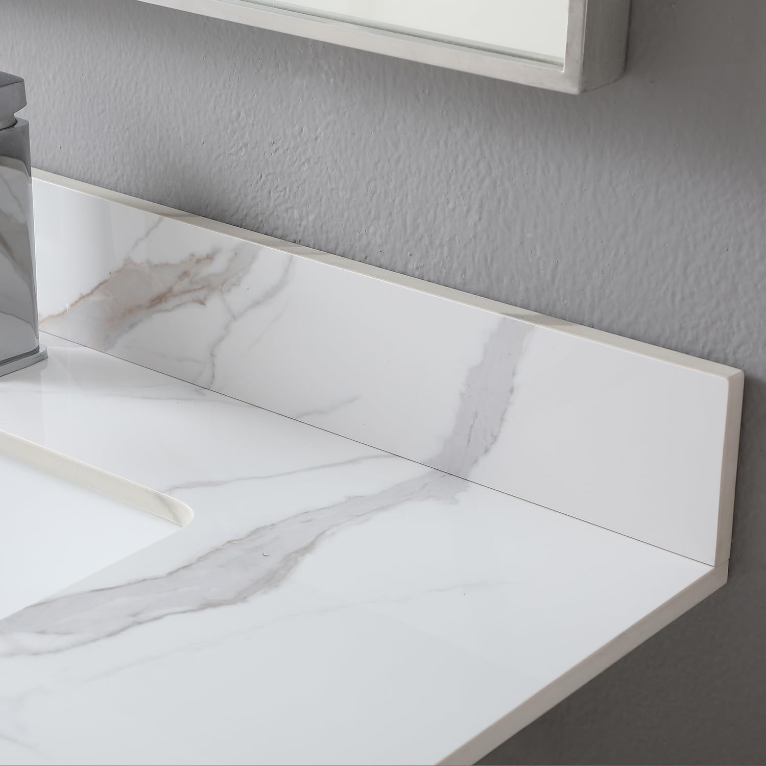 Leavader Sintered Stone Vanity Sink Top - 31 x 22 Inch Three Holes Vanity Top with Undermount Ceramic Sink & Backsplash, Marble Bathroom Countertops Vanity Top with Sink, Carrara Gold