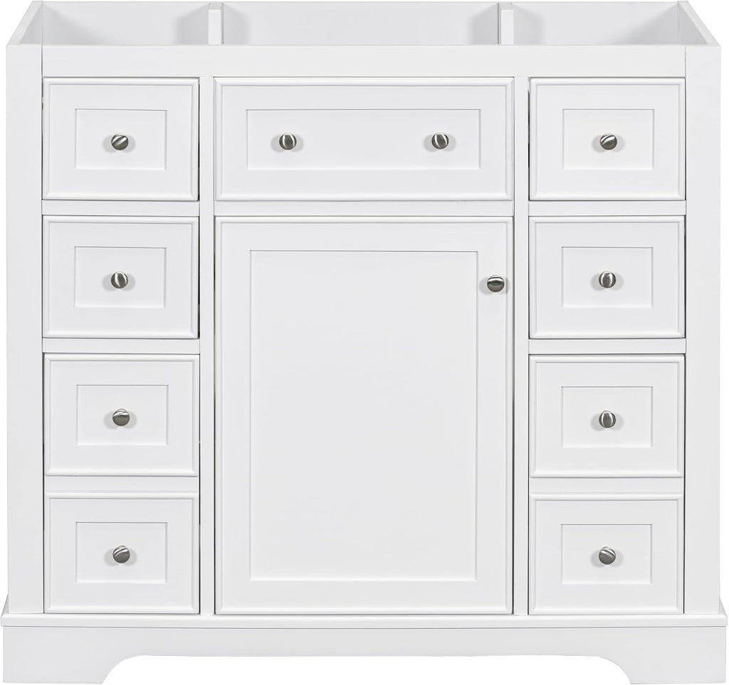 YOPTO 36' Bathroom Vanity Without Sink,Cabinet Base Only,One Cabinets and Six Drawers,Solid Wood Set Frame w/Multi-Functional Drawer Divider,Water-Proof,Stain Proof,White