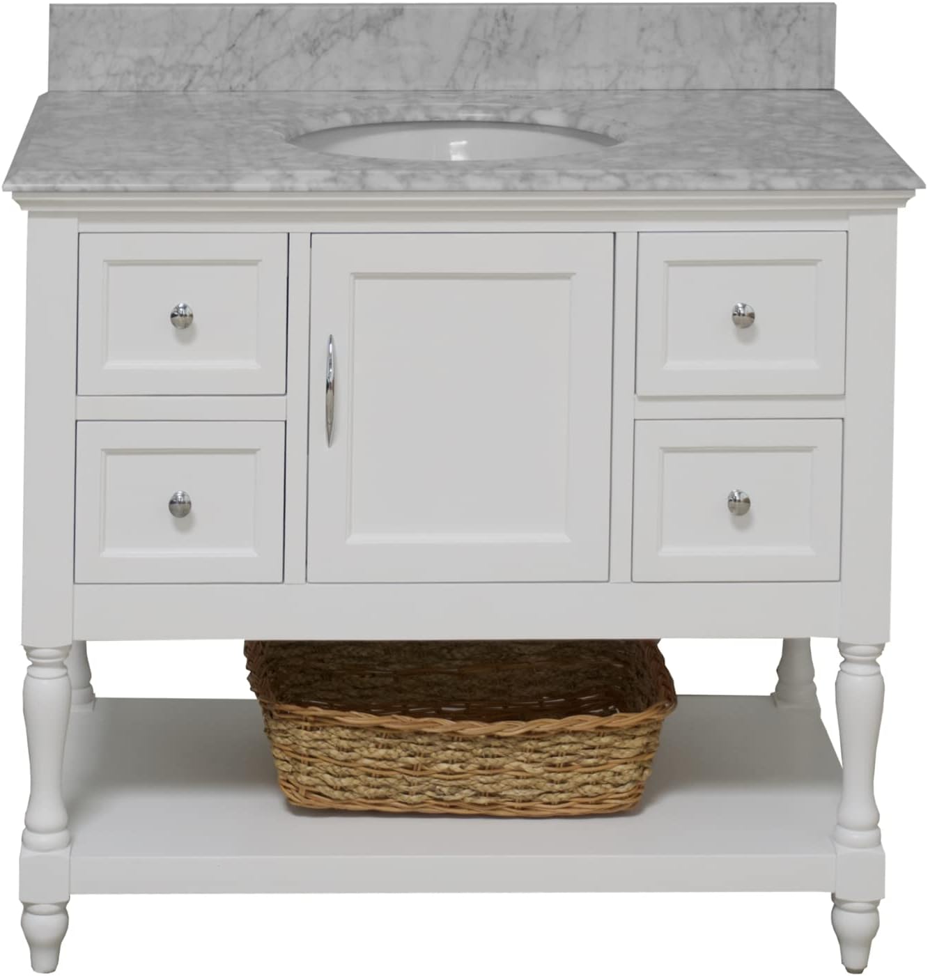 Beverly 42-inch Bathroom Vanity (White/Carrara): Includes White Cabinet with Authentic Italian Carrara Marble Countertop and White Ceramic Sink