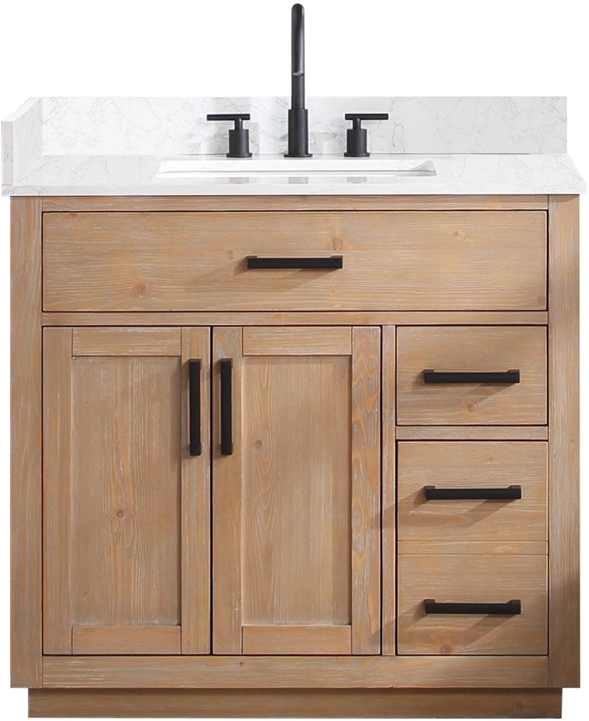 Altair Design Gavino 36' Wood Vanity in Light Brown with Composite Stone Top no Mirror