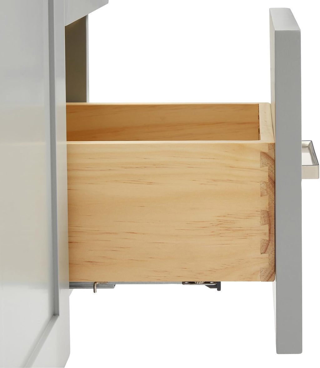 ARIEL Hamlet 60-inch Bathroom Vanity with Sink,Solid Wood, 1.5-inch Carrara White Quartz Countertop & Backsplash, Single Oval Porcelain Sink, 2 Soft Closing Doors, 4 Dovetail Drawers, Grey