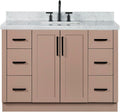 ARIEL Loren 48-inch Bathroom Vanity with Sink,Solid Wood, 1.5-inch Italian Carrara Marble Countertop, Single Rectangular Porcelain Sink, 2 Soft Closing Doors, 7 Dovetail Drawers, Mocha