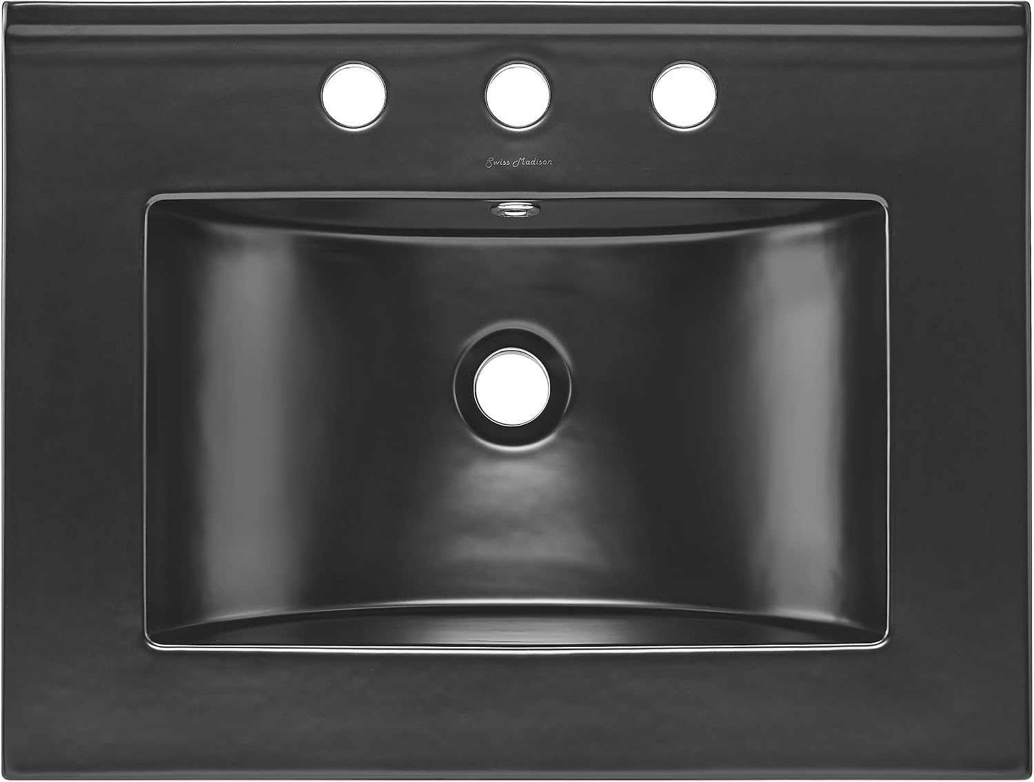 24' Ceramic Vanity Top with 8' Widespread Faucet Holes in Matte Black
