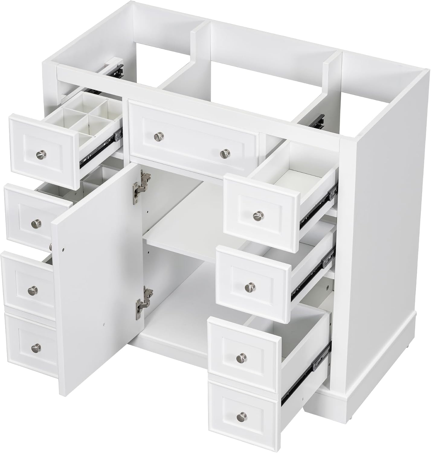 YOPTO 36' Bathroom Vanity Without Sink,Cabinet Base Only,One Cabinets and Six Drawers,Solid Wood Set Frame w/Multi-Functional Drawer Divider,Water-Proof,Stain Proof,White
