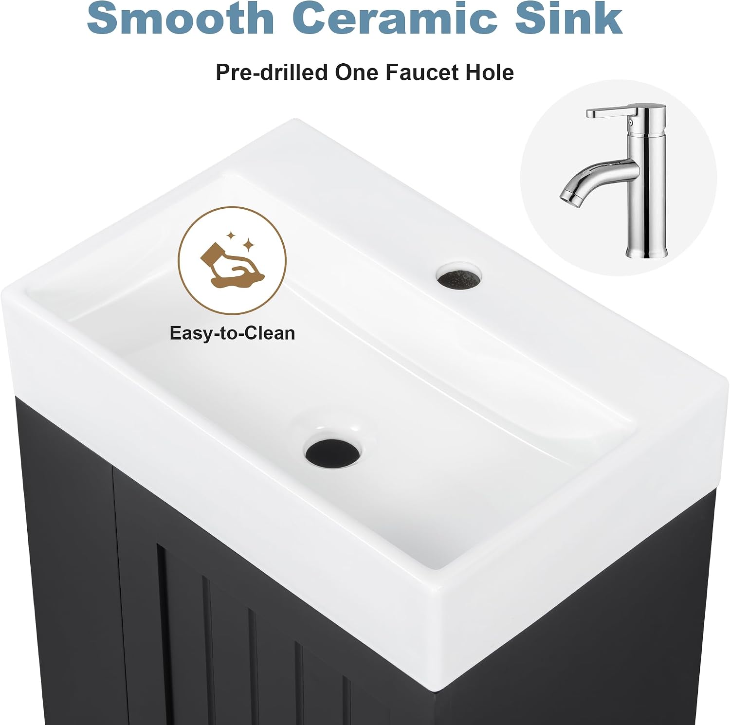 20' Floationg Wall-Mounted Bathroom Vanity with Ceramic Sink, Adjustable Shelf, Toilet Paper Holder, Modern Style, Drawer with Striped Design, Black