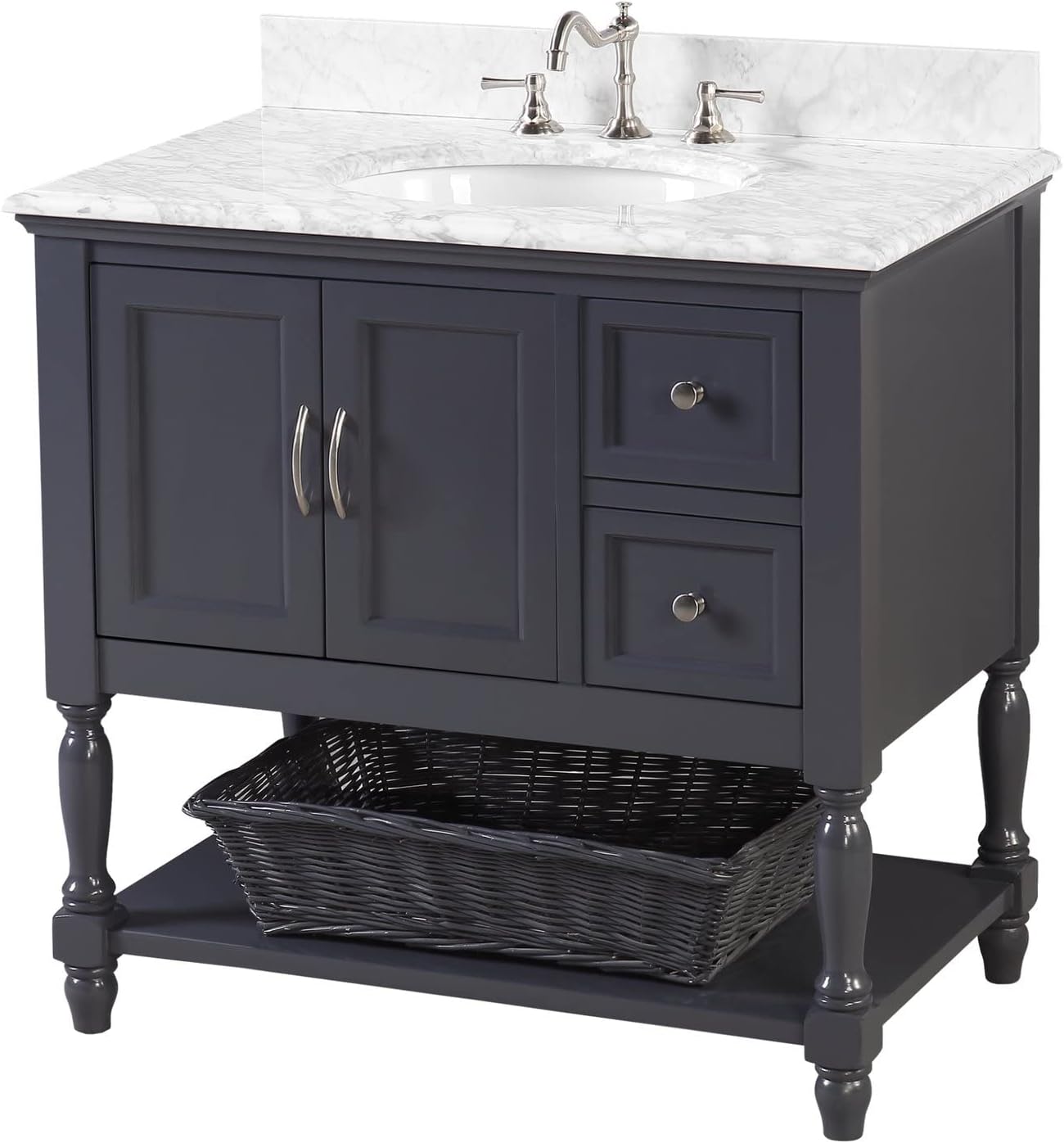 Kitchen Bath Collection Beverly 36-inch Bathroom Vanity (Marine Gray/Carrara): Includes Marine Gray Cabinet with Authentic Italian Carrara Marble Countertop and White Ceramic Sink
