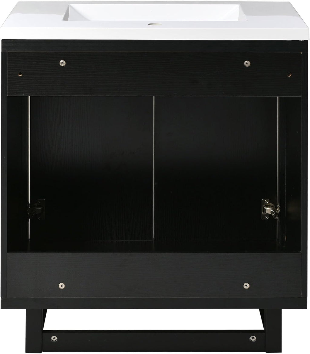 Harper & Bright Designs 30' Bathroom Vanity with Sink, Free Standing Single Basin Vanity Set with 2 Doors Lager Cabinet, Modern Wooden Bathroom Cabinet with Resin Basin for Bathroom, Black