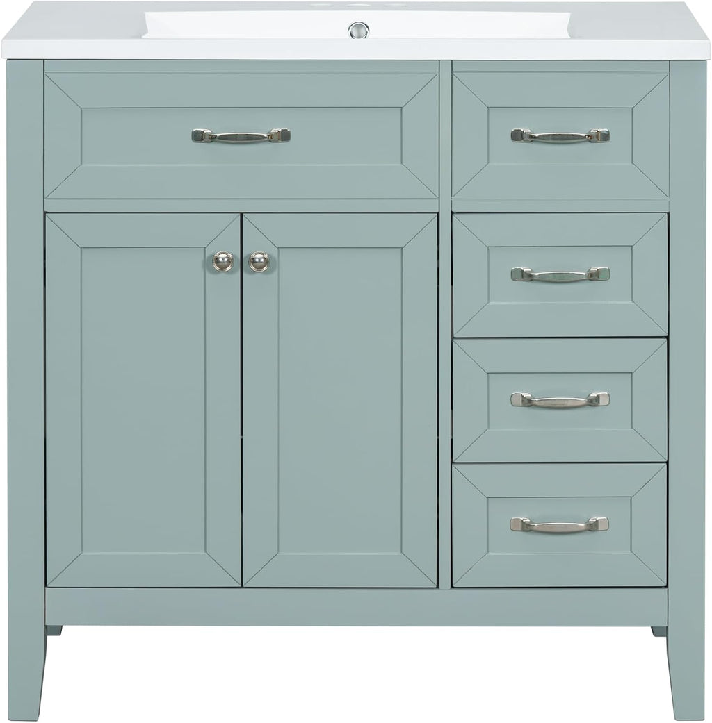 36' Bathroom Vanity with Sink Top, Freestanding Cabinet with Drawers, Soft Closing Doors, Solid Wood Frame & MDF Board