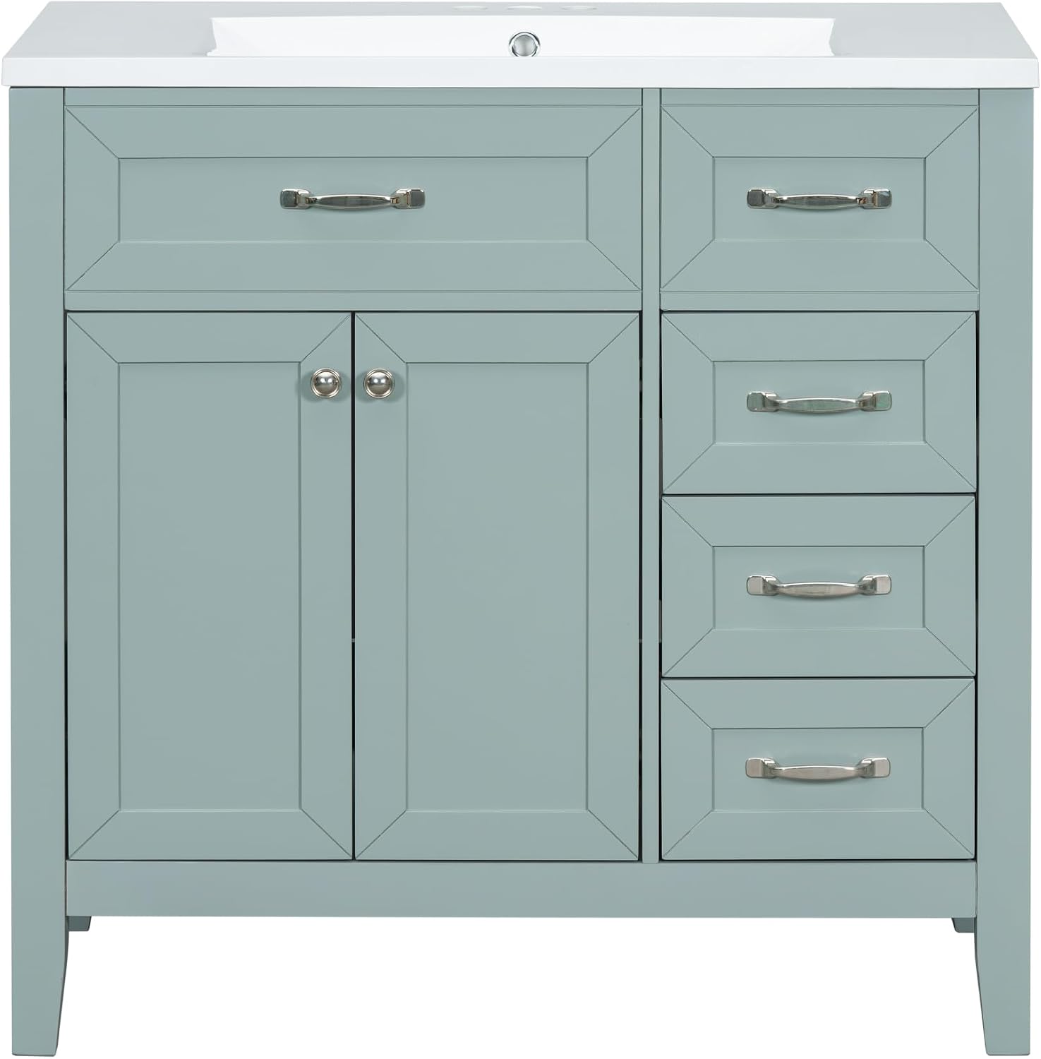 36' Bathroom Vanity with Sink Top, Freestanding Cabinet with Drawers, Soft Closing Doors, Solid Wood Frame & MDF Board