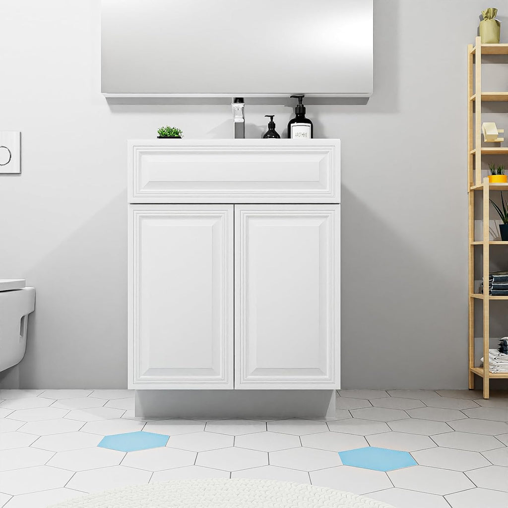 KitchenMan Bathroom Vanity Without Sink and Top 24 Inch Unassembled Bathroom Sink Cabinet not Include Handles, Double Door Bathroom Vanities for Bedroom, Antique White