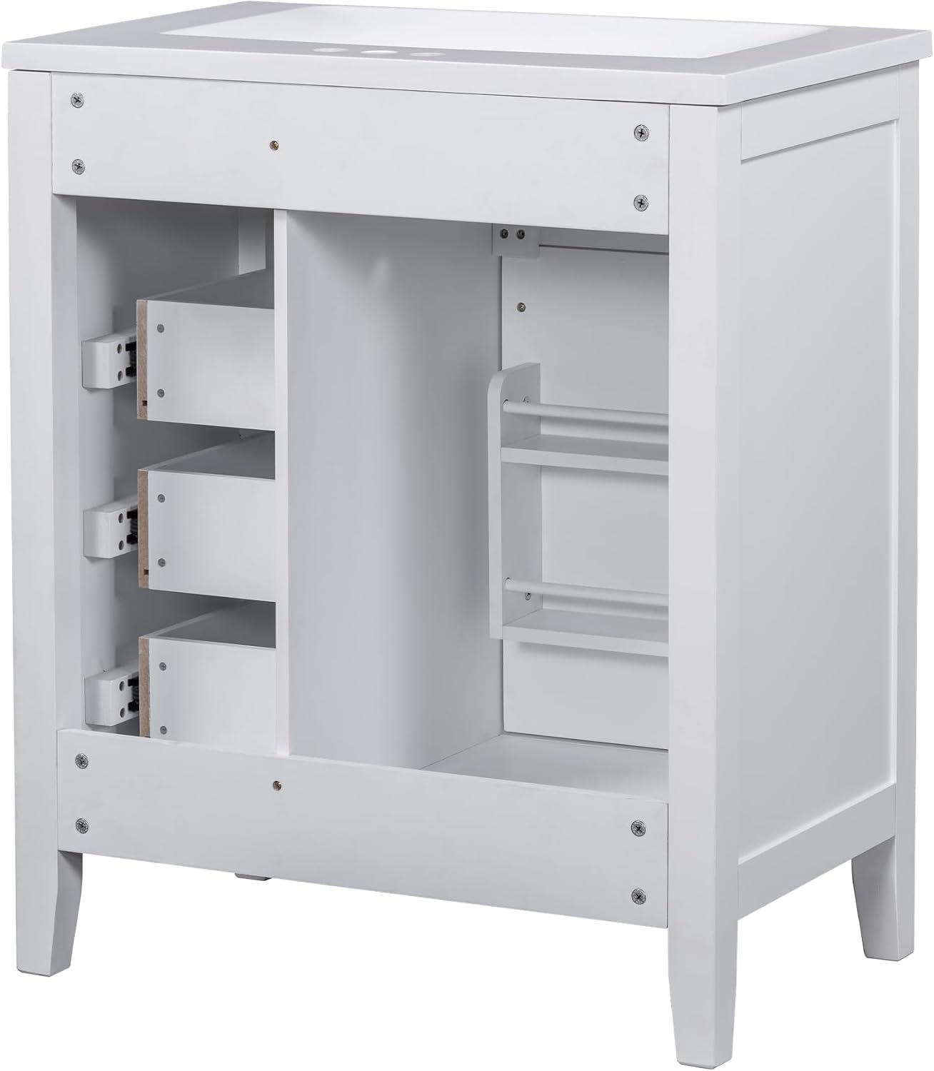 LUMISOL 30' Bathroom Vanity with Ceramic Sink, Modern Freestanding Bathroom Vanity with 3 Drawers & Door with Racks, Solid Wood Bathroom Storage Cabinet with Single Sink, White