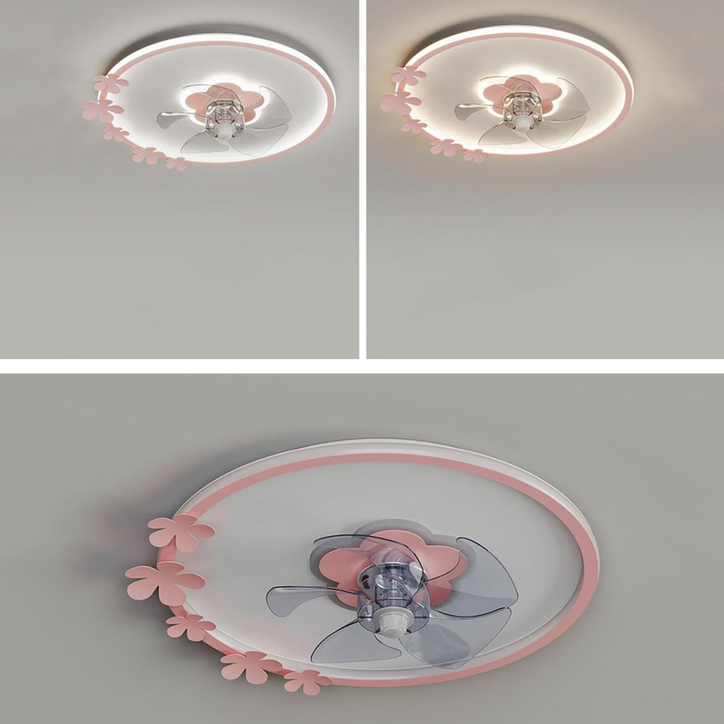 20' Pink Flush Mount Ceiling Fan with Lights Remote Control Girls Ceiling Fan with Lights for Bedroom Flower Shape Timing Dimmable LED Ceiling Fan Light for Kids Room Children Nursery
