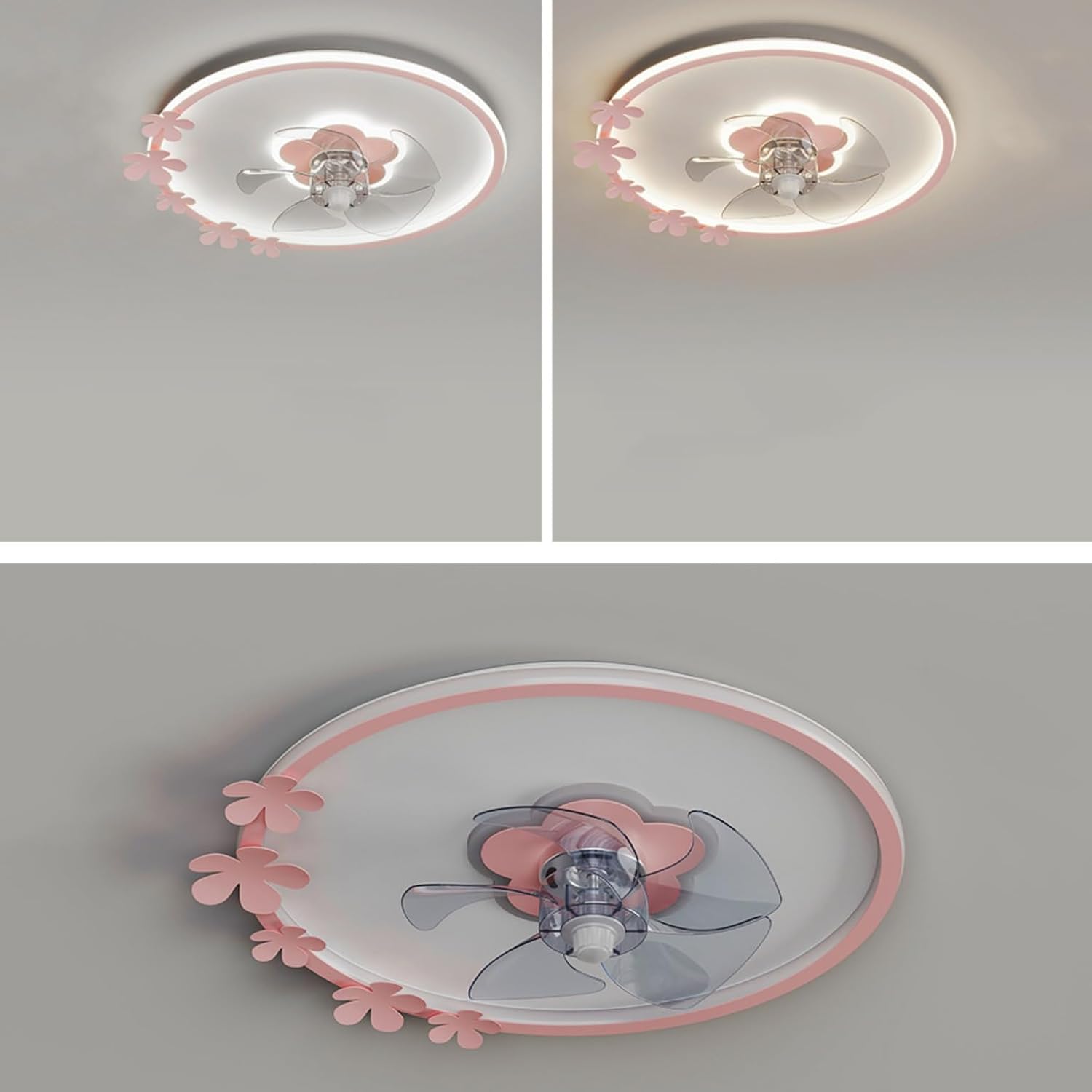 20' Pink Flush Mount Ceiling Fan with Lights Remote Control Girls Ceiling Fan with Lights for Bedroom Flower Shape Timing Dimmable LED Ceiling Fan Light for Kids Room Children Nursery