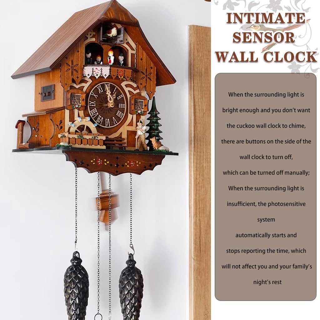 Cuckoo Clocks Wall Clocks Farmhouse European Hand-Carved Cuckoo Clock, Living Room Wall Decoration, Wall Clocks Battery Operated, Report Punctually, 3D Realistic Scenes, Roman numerals, Brown
