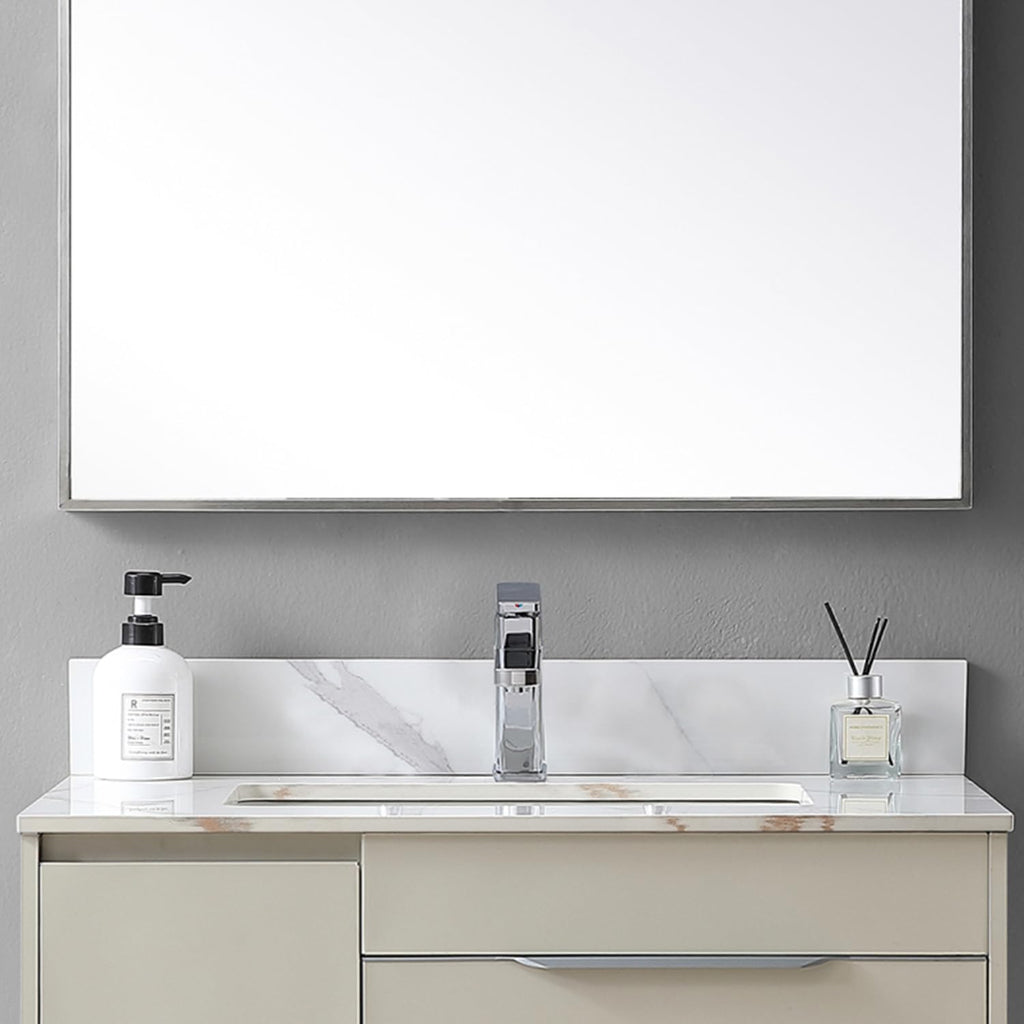 Leavader Sintered Stone Vanity Sink Top - 31 x 22 Inch Three Holes Vanity Top with Undermount Ceramic Sink & Backsplash, Marble Bathroom Countertops Vanity Top with Sink, Carrara Gold