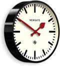 NEWGATE® Putney wall Clock | Large Retro Inspired Modern Station Clock | 18 inch | Deep Gloss Black Metal case with red Hands | Industrial mid-Century Style for Kitchen, Living Room or Office