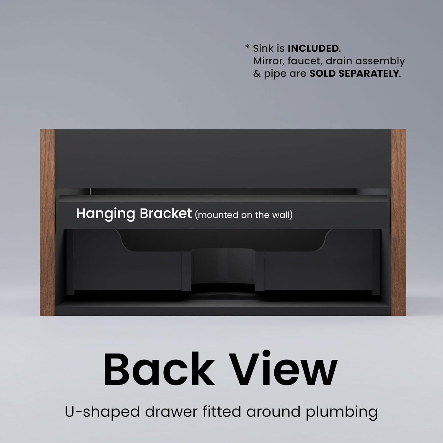 30' Bathroom Vanity with Sink, Modern Floating Vanity with Push Open Soft Close Drawer, Large Storage for Small Space, Walnut, Fully Assembled - Camellia Collection