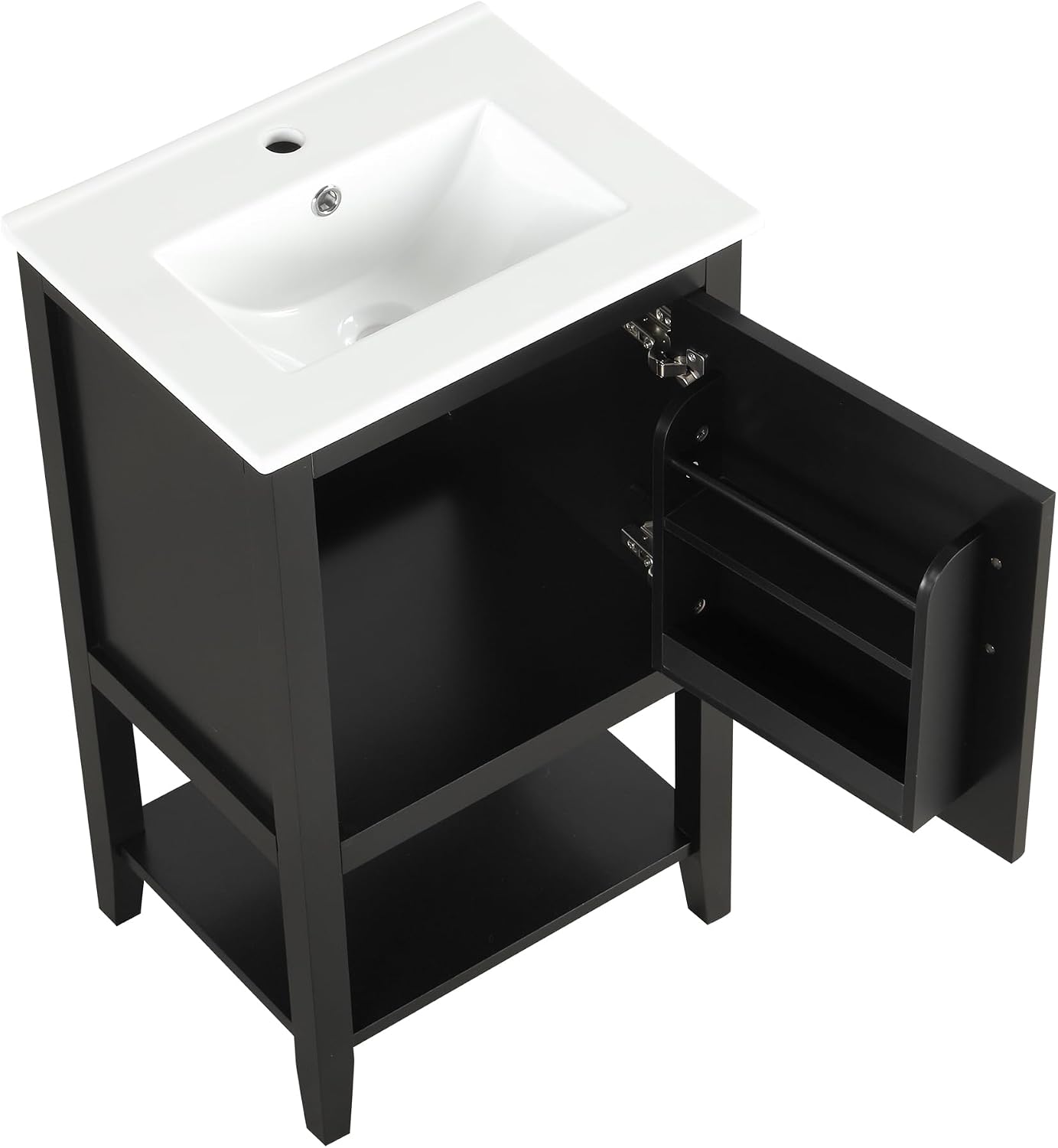 20' Bathroom Vanity Cabinet with Ceramic Sink Top Set, Freestanding, Two-Tier Storage Rack, Soft Closing Door, Black