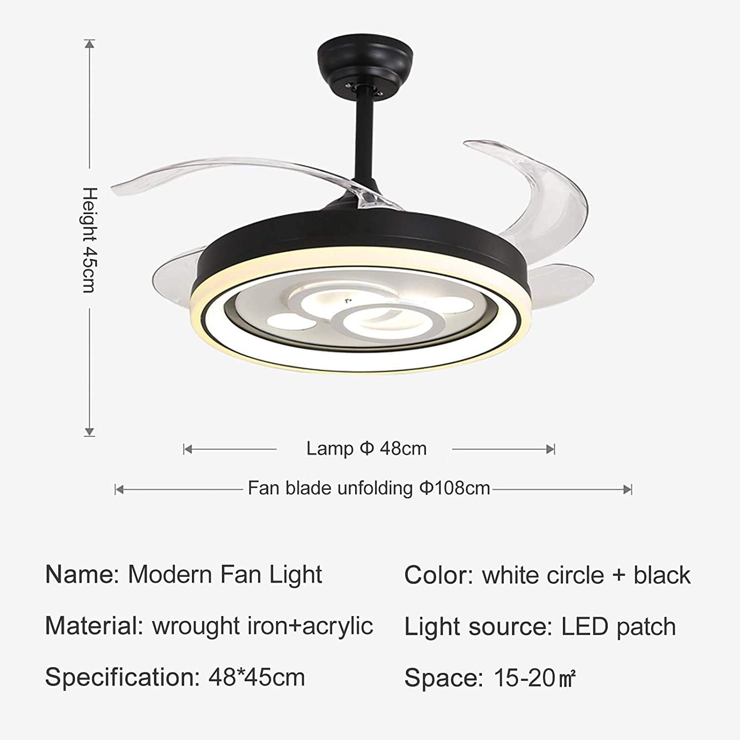 Modern Frequency Conversion LED Ceiling Fan with Lighting Dimming with Remote Control Modern Fan Chandelier Ceiling 72W Silent Invisible Ceiling Fan Light Bedroom Pendant Lights