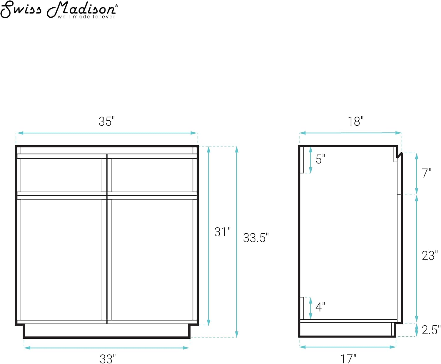 St. Tropez 36' Freestanding Bathroom Vanity Cabinet Without Top in White Oak
