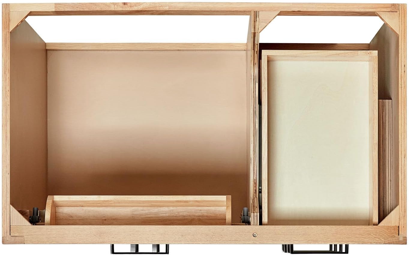 ARIEL Hepburn 36-inch Bathroom Vanity Base Cabinet,Solid Wood, 2 Soft Closing Doors, 5 Dovetail Drawers, White Oak