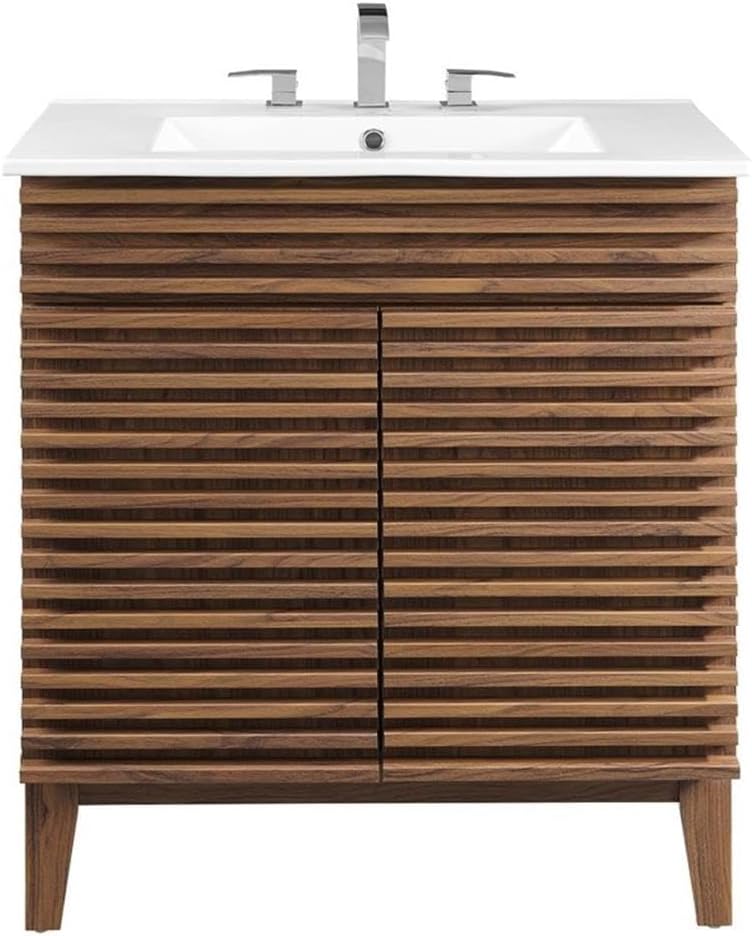 Modway Render 30' Bathroom Vanity with Sink in Walnut White