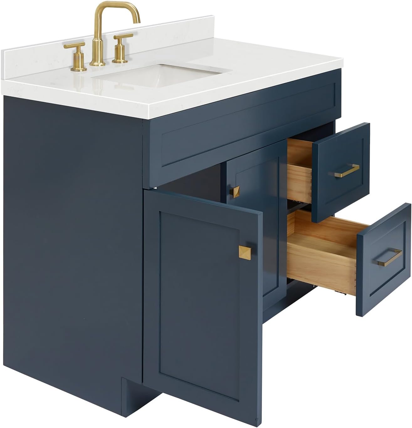 ARIEL Hamlet 42 in. Left Offset Rectangle Sink Bathroom Vanity with Carrara White Quartz Countertop 1.5 Edge in Midnight Blue