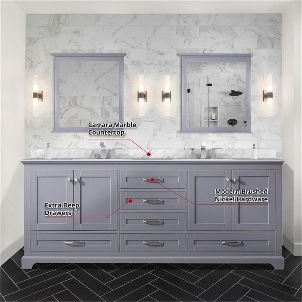 Home Dukes 80' Carrara Marble Top Double Vanity with Sinks in Dark Gray