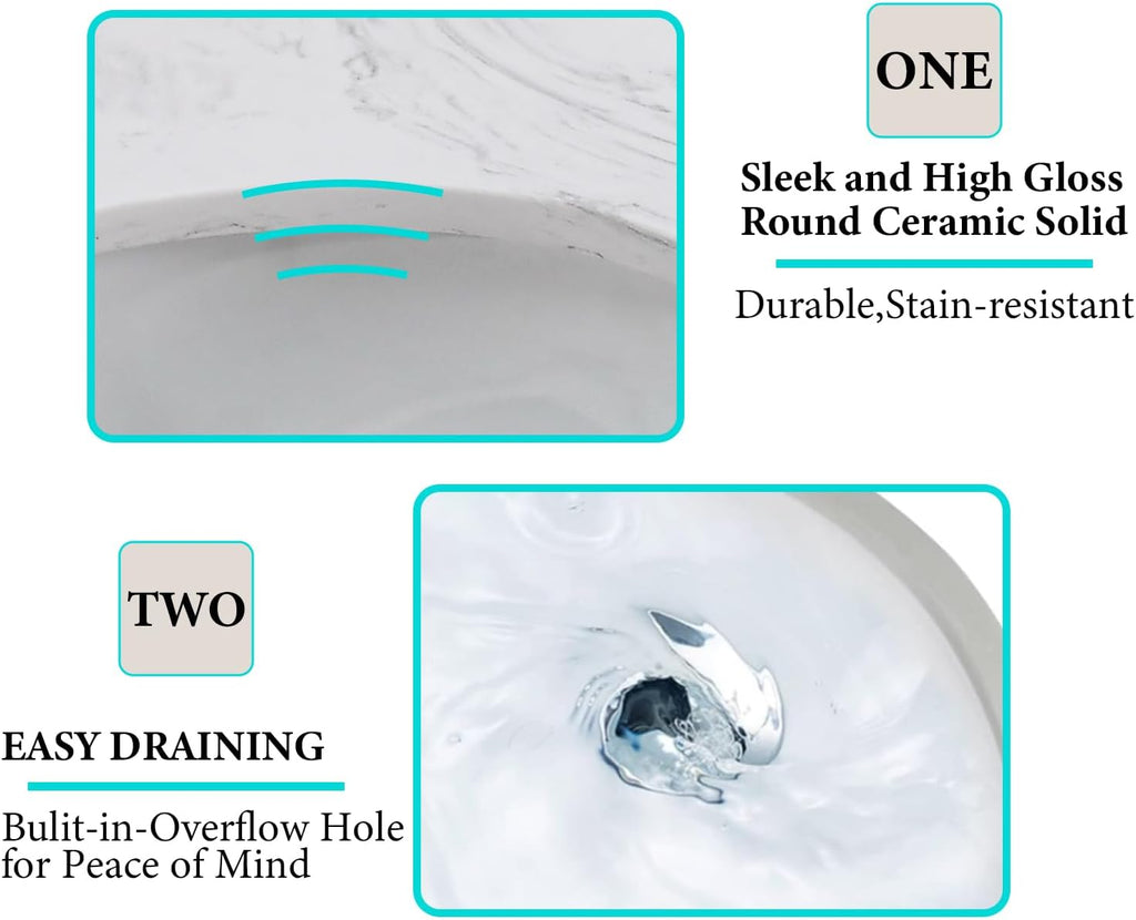 24 in. W x 22 in. D Vanity Top with Round Sink, Engineered Stone Bathroom Sink Top, Single Faucet Hole with One Backsplash Vanity Sink Top, Carrara White Vanity Top with Sink