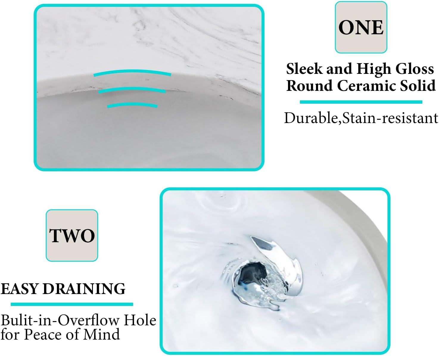 24 in. W x 22 in. D Vanity Top with Round Sink, Engineered Stone Bathroom Sink Top, Single Faucet Hole with One Backsplash Vanity Sink Top, Carrara White Vanity Top with Sink