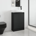 Malwee 23 Inch Freestanding Bathroom Vanity with Sink, 23'' Floor Stand Single Sink Bathroom Vanity Combo, Modern Black Cabinet Set with 2 Doors and Ceramics Basin Top, Ajustable Shelf.MA02923BCT