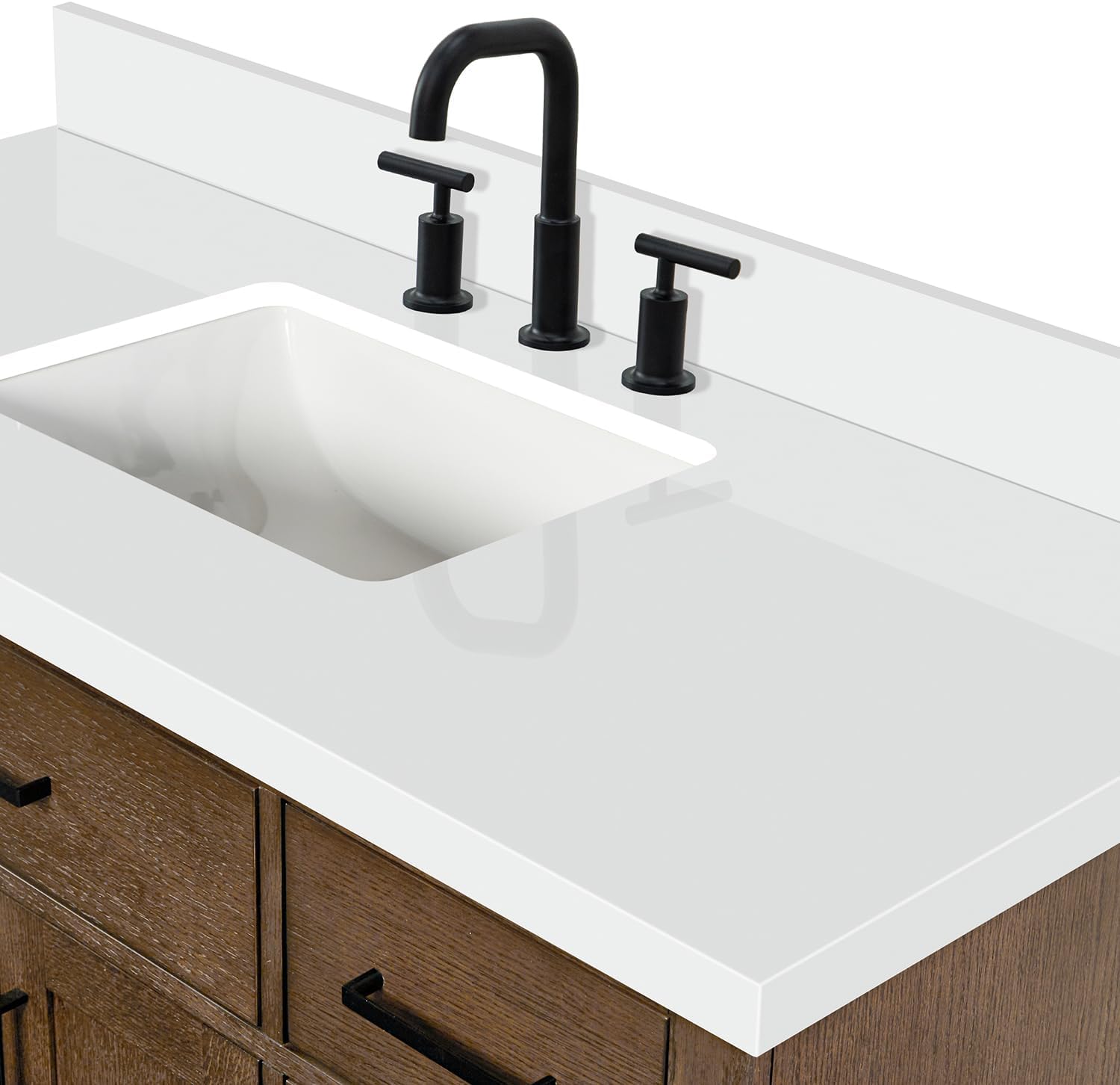 ARIEL Hepburn 48-inch Bathroom Vanity with Sink,Solid Wood, 1.5-inch Pure White Quartz Countertop, Single Rectangular Porcelain Sink, 2 Soft Closing Doors, 9 Dovetail Drawers, Brown Oak