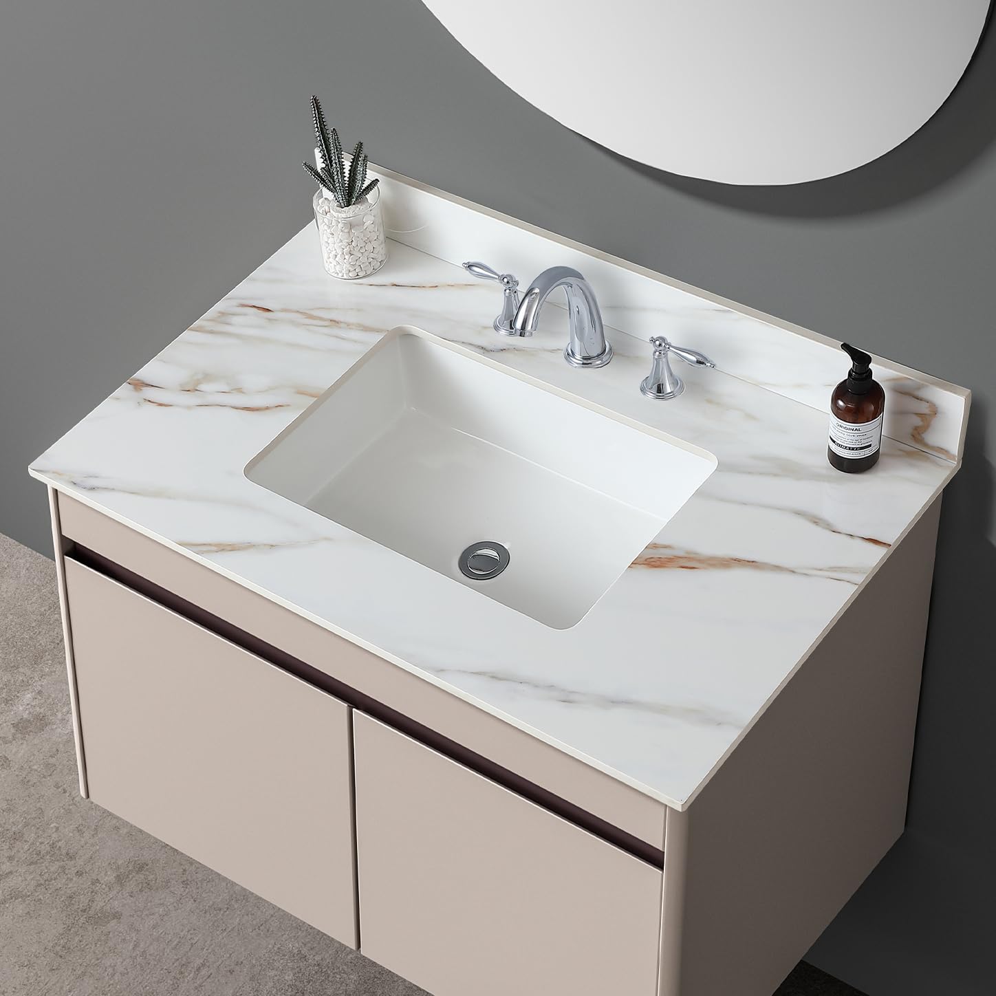 37' Bathroom Vanity Top with Ceramic Undermount Sink & Backsplash,Calacatta Gold Sintered Stone Counter Top, 3 Holes Vanity Sink Top