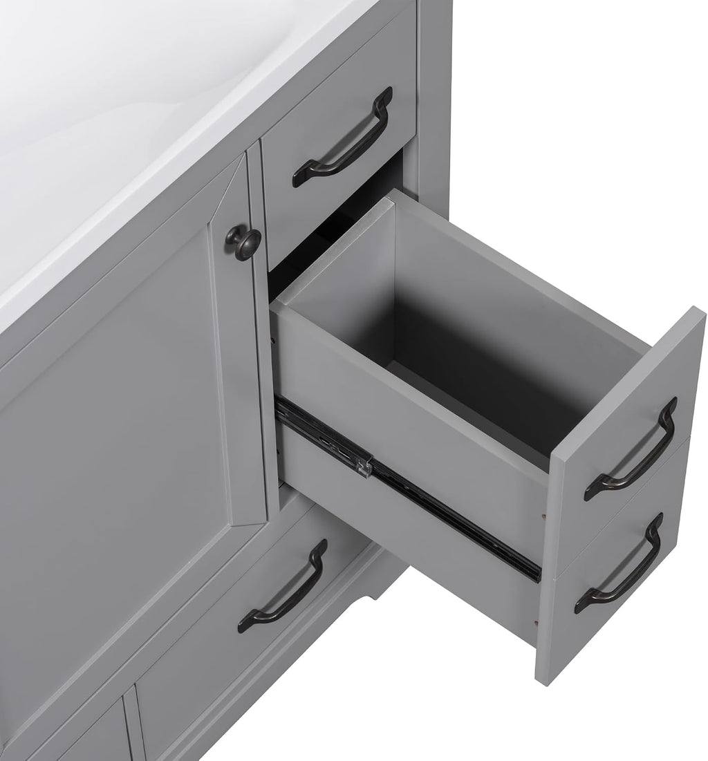 Favfurish 36' Bathroom Vanity Without Top Sink,6-Drawer Freestanding Cabinet Base with Multi-Functional Divider & Adjustable Shelf,Solid Wood MDF Vanity Only, Water Resistant,Grey