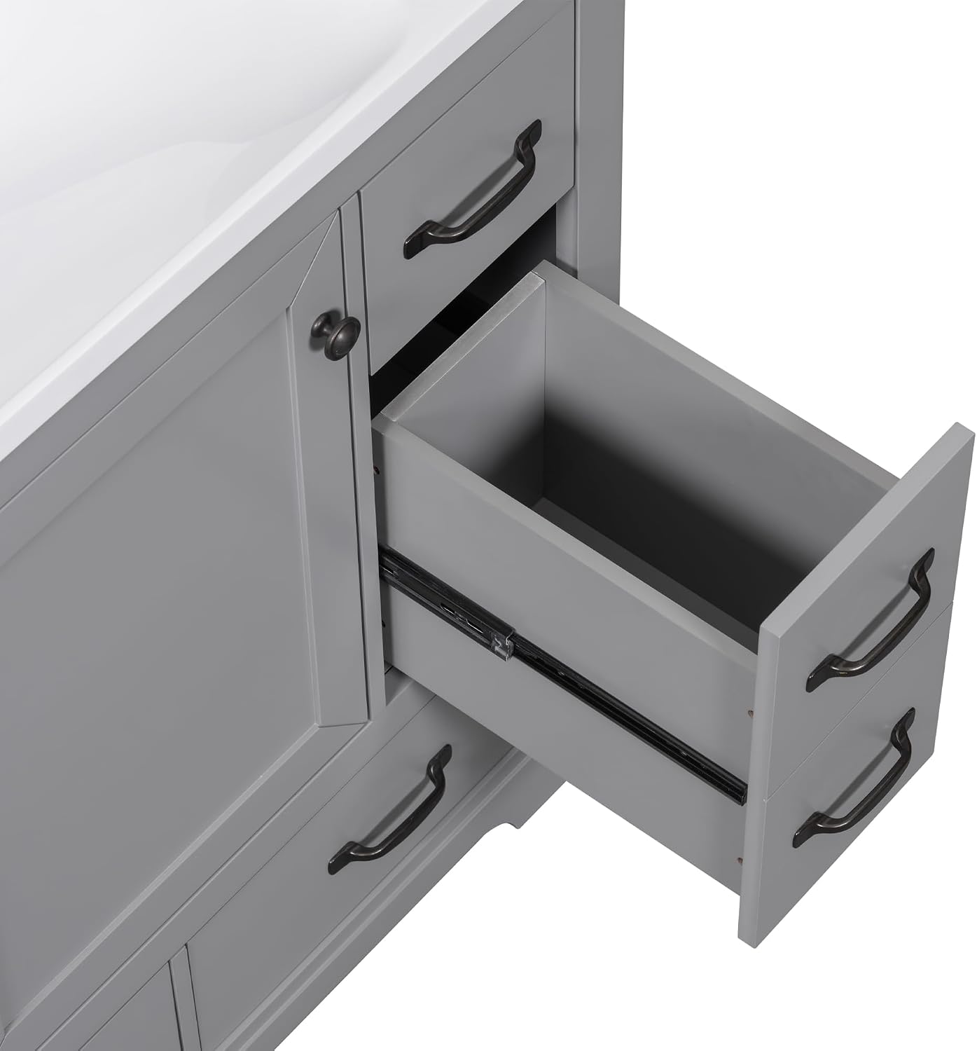Favfurish 36' Bathroom Vanity Without Top Sink,6-Drawer Freestanding Cabinet Base with Multi-Functional Divider & Adjustable Shelf,Solid Wood MDF Vanity Only, Water Resistant,Grey