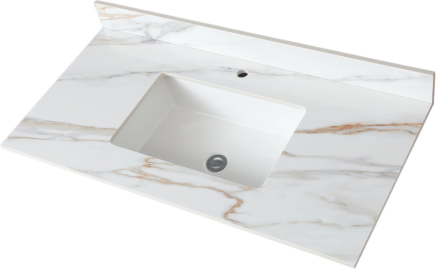 43 Inch Marble Vanity Top with Sink, Sintered Stone Vanity Sink Top with Undermount Ceramic Sink & Backsplash, Single Hole Countertops for Bathroom (Belly Golden)