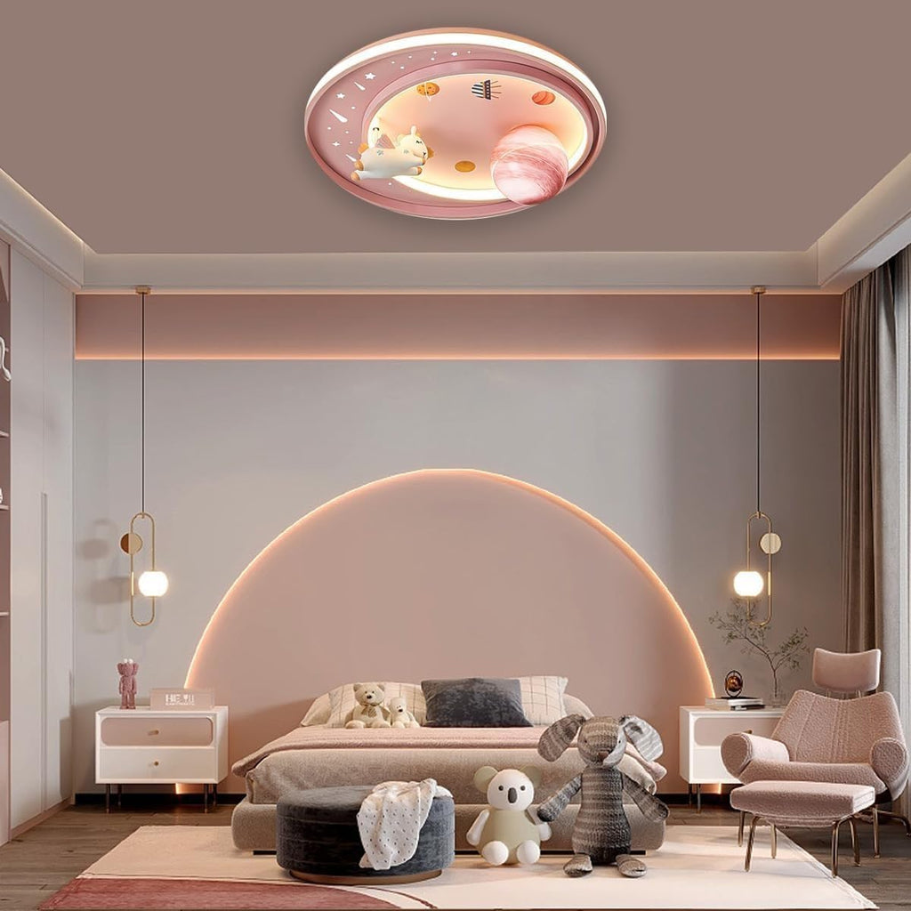 LED Ceiling Light Dimmable with Remote Control Cartoon Unicorn Modern Round Ceiling Light 62W for Boys, Girls Bedroom and Living Room Baby Room
