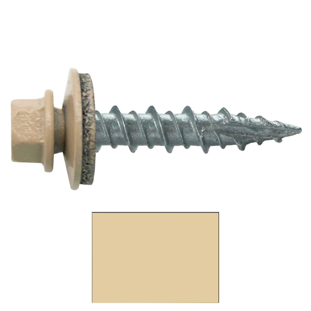 10 x 1 TAN Metal Roofing Screws - Hex Washer Head- Self-Starting/Tapping - EPDM Washer. 10 X 250 Bags - 2,500 Screws
