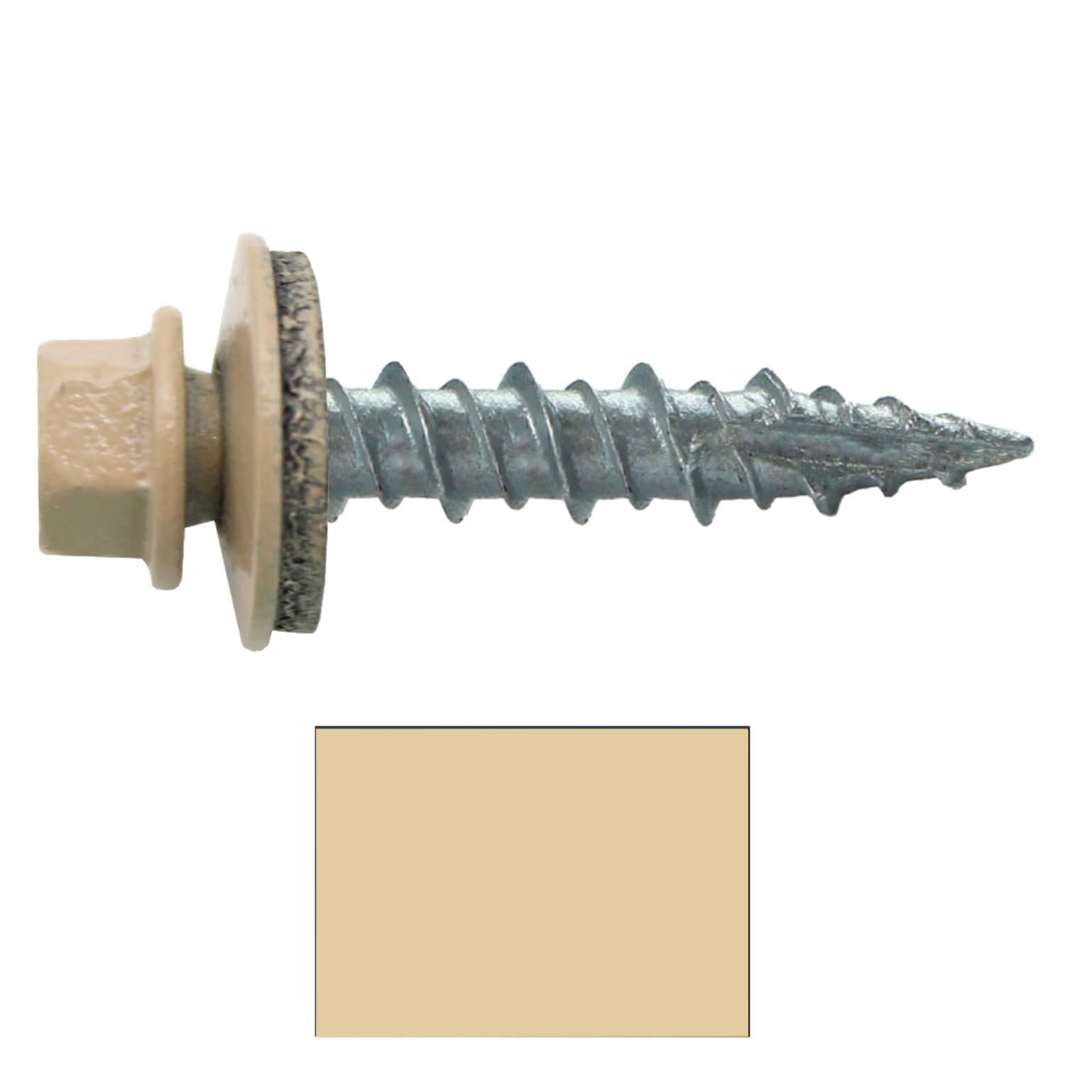 10 x 1 TAN Metal Roofing Screws - Hex Washer Head- Self-Starting/Tapping - EPDM Washer. 10 X 250 Bags - 2,500 Screws