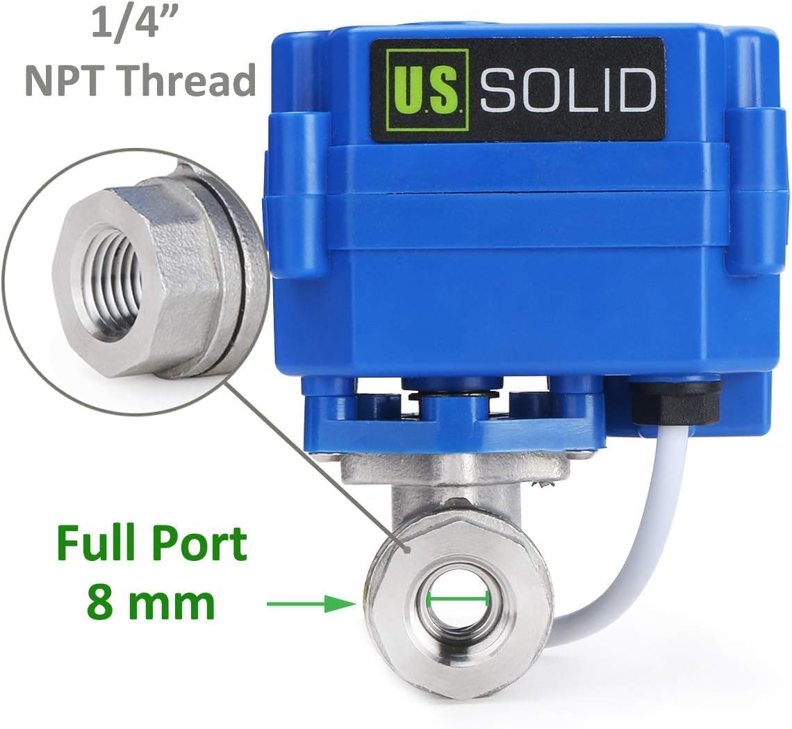 U.S. Solid 1/4' Motorized Ball Valve, NSF Certified 304SS Electrical Valve with Full Port, 9-24V DC, 5 Wire Setup, Compatible with Indicator Lights for Open/Closed Position(12-pack)